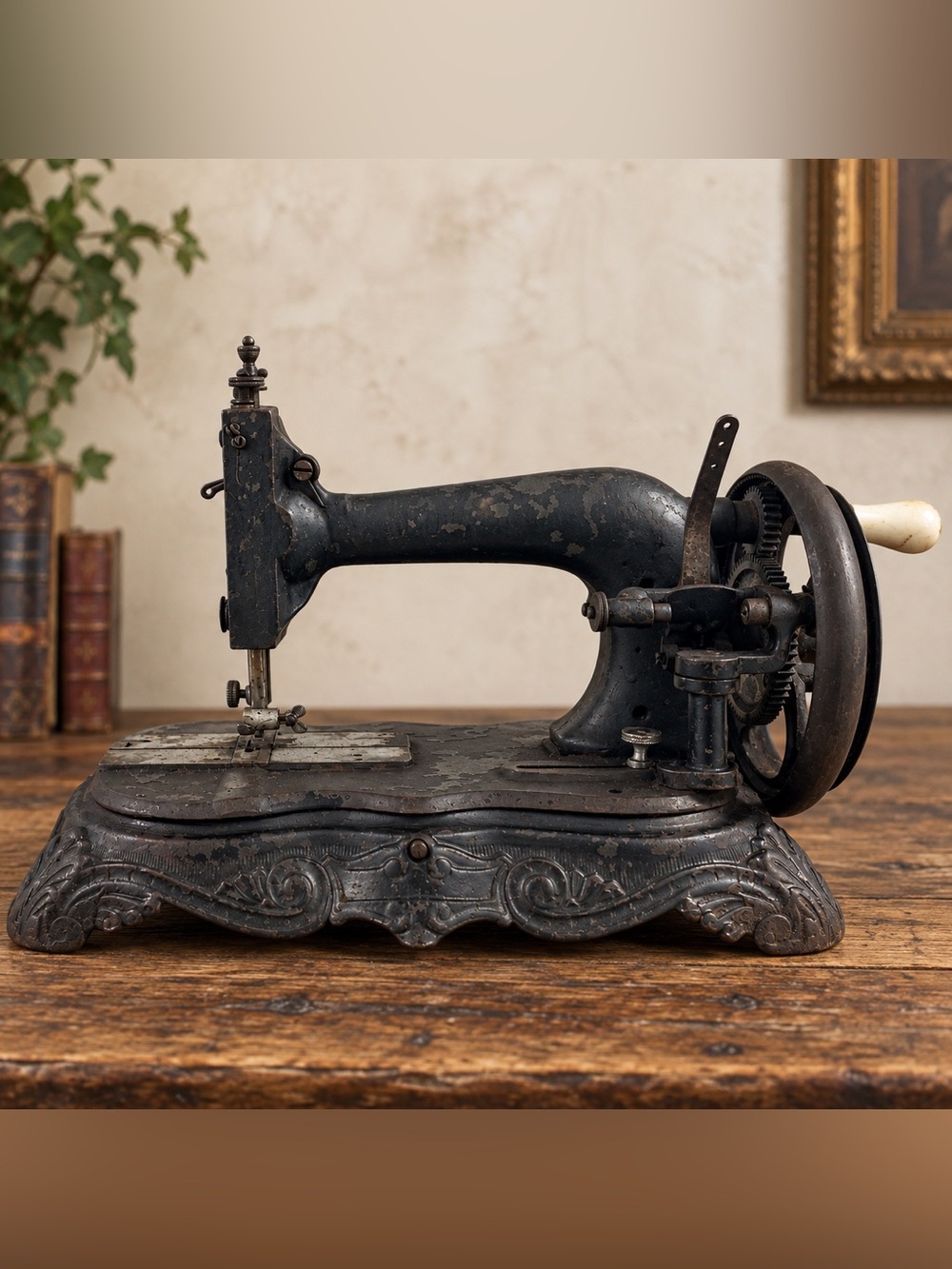 Antique c1873 Little Howe Hand Crank Sewing Machine Gear Drive Cast Iron 16”